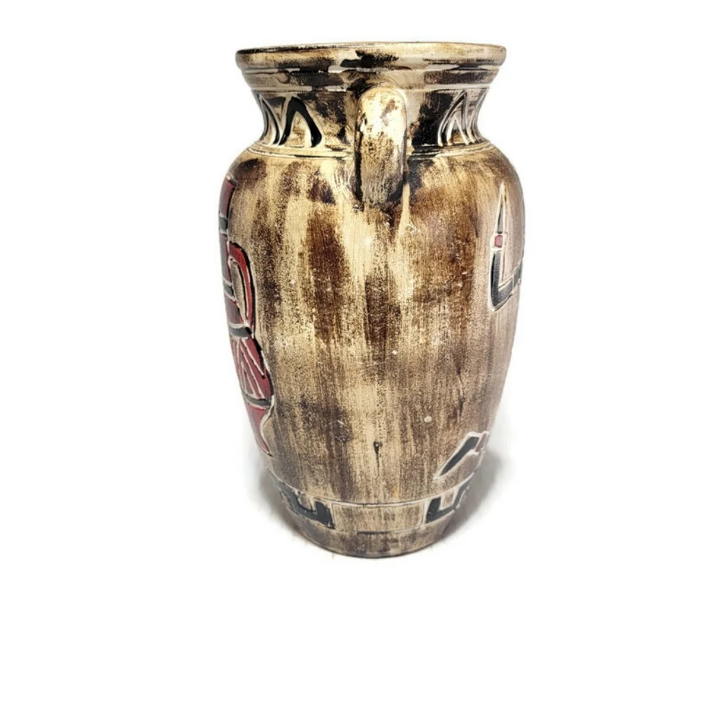 Vintage Motif Vase Egyptian Pharaoh Art Pottery Clay Earthenware 9